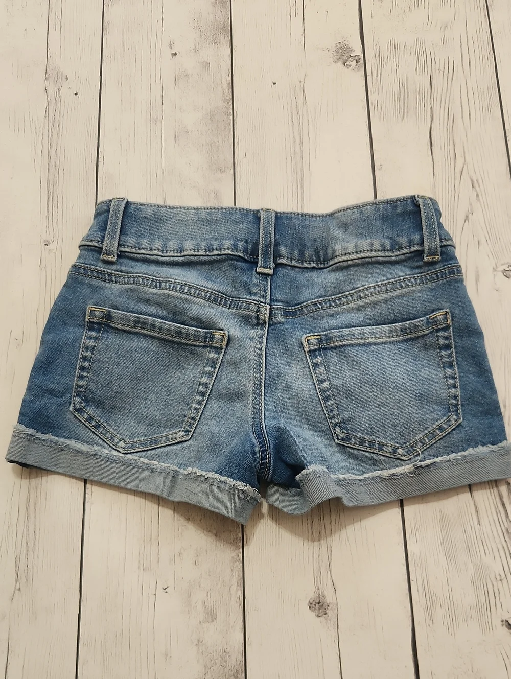 SO Girls Size 8 Dark Wash Distressed Jean Shorts With Adjustable Waist
